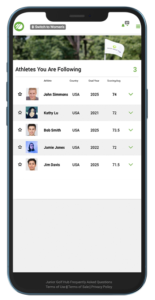 Athletes following College Golf Coach Junior Golf Hub App