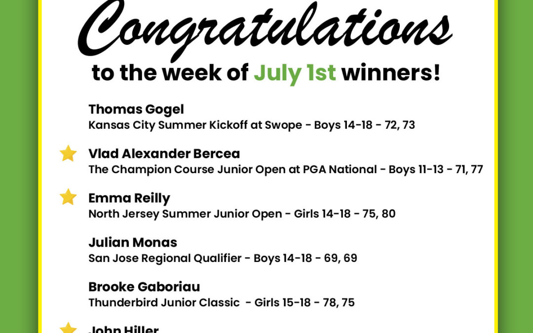 Medalists Week of July 1st