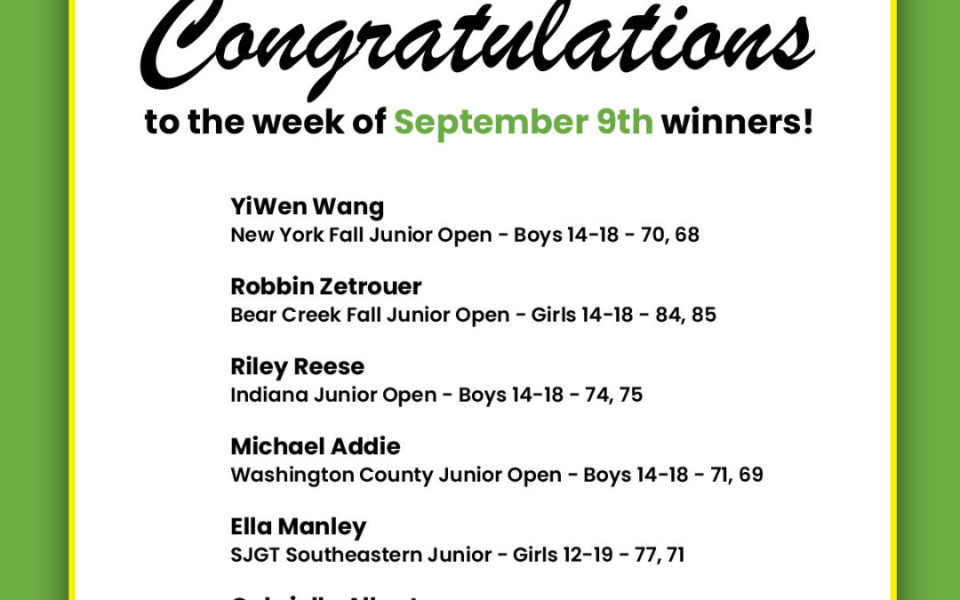 Medalists Week of September 9th