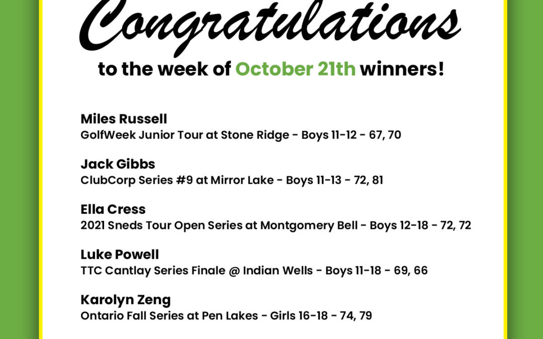 Medalists Week of October 21th