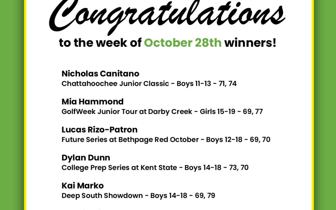 Medalists Week of October 28th
